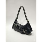 adissa collection Rocker - Tokalı Metal Halkalı Baget Çanta | Gümüş Aksesuarlı Punk Hobo - standart - Siyah