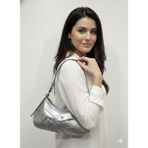 adissa collection Rocker - Tokalı Metal Halkalı Baget Çanta | Gümüş Aksesuarlı Punk Hobo - standart
