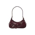 Adissa Collection Rocker Tokalı Metal Halkalı Baget Çanta, Y2K Punk Stil, Gümüş Detaylı, 30x13 cm, Omuz Çantası (bordo)