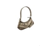 Adissa Collection Rocker Tokalı Metal Halkalı Baget Çanta, Y2K Punk Stil, Gümüş Detaylı, 30x13 cm, Omuz Çantası (karamel)