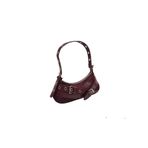 Adissa Collection Rocker Tokalı Metal Halkalı Baget Çanta, Y2K Punk Stil, Gümüş Detaylı, 30x13 cm, Omuz Çantası (koyu bordo)