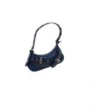 Adissa Collection Rocker Tokalı Metal Halkalı Baget Çanta, Y2K Punk Stil, Gümüş Detaylı, 30x13 cm, Omuz Çantası (koyu lacivert)
