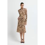 adL 12445785000 Leopar Kahve Yırtmaçlı Örme Elbise