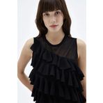 adL Kadın 11542390000 Önü Volanlı Triko Bluz, Siyah, XS