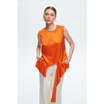 adL Kadın 11542639000 Kolsuz Asimetrik Puantiyeli Bluz, Oranj, XS