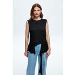 adL Kadın 11542639000 Kolsuz Asimetrik Puantiyeli Bluz, Siyah, L