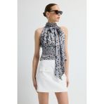 Adl Kolsuz Piliseli Desenli Bluz Gri 11543526004 - XS