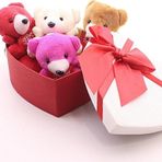 Adm Store Dekoratif Sevgiliye Eşe Sürpriz Hediye Kalp Kutuda 4 Adet Mini Ayıcık Hediye Kutusu Set