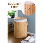 Adm Store Katlanabilir Bambu Çamaşır Sepeti Yuvarlak 35X57 cm Banyo Çamaşır Kirli Sepeti Çok Amaçlı Hasır Düzenleme Oyuncak Sepeti - 35 x 57 cm