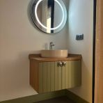 Adn Design Asma 2 Kapaklı Lavabolu Ahşap-Mat Yeşil Mdf 85 cm Banyo Dolabı-Ledli Ayna