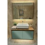 Adn Design Banyo Dolabı-Asma 2 Kapaklı-Lavabosuz Ahşap- Mdf 85 cm Alt Dolap -Mdf Aynalı Üst Dolap - Mat Retro Yeşil