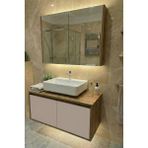 Adn Design Banyo Dolabı-Asma 2 Kapaklı-Lavabosuz Ahşap- Mdf 85 cm Alt Dolap -Mdf Aynalı Üst Dolap - Vizon - Ahşap