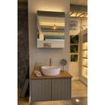 Adn Dizayn 80 cm Vizon Lake Banyo Dolabı Takımı | Masif Doğal Ahşap Tezgahlı | Aynalı Üst Dolap | 42 cm Lavabo - Vizon - Ahşap