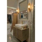 Adn Dizayn 80CM Masif Doğal Ahşap Çıtalı Banyo Dolabı-Lavabo- Su Geçirmez Cilalı & Aynalı (Montajlı) - Masif Ahşap