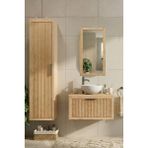 Adn Dizayn Banyo Dolabı Seti-Doğal Ahşap-Ahşap Tezgah-Boy Dolabı-Ayna-70 Cm-Çanak Lavabolu