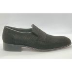 Adnan Shoes Erkek Siyah Süet Örgü Baskı Deri Dikişli Gerçek Kösele El Yapımı Ayakkabı - 024-Siyah