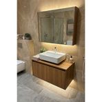 AdnDesing Asma 2 Kapaklı Lavabosuz Ahşap Mdf 85 Cm Banyo Dolabı Alt Dolabı -aynalı Üst Dolabı