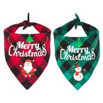 ADOGGYGO 2'li Paket Köpek Bandana Noel Klasik Ekose Pet Eşarp Üçgen Önlükler Fular Mutlu Noeller Noel Baba Kardan Adam Baskılı Evcil Hayvan Bandana Orta Büyük Köpekler Evcil Hayvanlar için (Large,