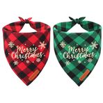ADOGGYGO 2'li Paket Noel Köpek Ekose Bandana Üçgen Önlük Seti Evcil Hayvan Eşarp Aksesuarları Büyük ve X-Large Köpekler Evcil Hayvanlar için (X-Large, Kırmızı ve Yeşil)