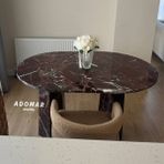 Adomar Marble Vişne Mermer Yemek Masası, Rosso Levanto Mermer Masa, Oval Yemek Masası, Özel Ölçü - Kırmızı