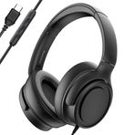 ADOOPE USB C Konnektörlü Kablolu Kulak Üstü Kulaklık, Hi-Fi Stereo Ses, Gürültü Yalıtımlı Kulak Bardakları, USB C Cihazları için Rahat Uyum (Siyah)