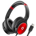 ADOOPE USB C Mikrofonlu Çocuk Kulaklığı, Katlanabilir Çocuk Kulaklığı, 93dB Hacim Sınırlı, Rahat Kulak Pedleri, Tabletler, Telefonlar, Dizüstü Bilgisayarlar için - Siyah ve Kırmızı, 3 Yaş ve Üzeri