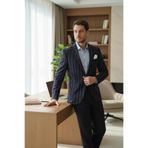 Adora Erkek Lacivert Bordo İtalyan Çizgili Slim Fit Mono Yaka Esneyen Kumaş Blazer Ceket Çok Renkli 52