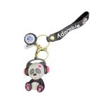 Adorable Kulaklıklı Kalp Panda Anahtarlık, Silikon, 3 Boyutlu Tasarım, Çanta Aksesuarı, 21x4 cm, 1 Adet