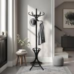 Adore Mobilya Handy Mate Dorya 12'li Ahşap Askılık-Mat Siyah 51x185x51 CM