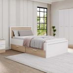 adore mobilya London Tek Kişilik 2 Çekmeceli Karyola-Meşe-Beyaz 113X103X204 cm (Gxyxd) - 100 x 200 cm - Meşe - Beyaz
