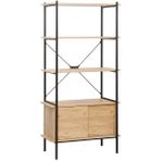 Adore Mobilya Retro 4 Raflı Sürgü Kapaklı Metal Kitaplık - Ceviz/siyah 80X163X40 cm - Ceviz - Siyah
