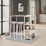 Adore Mobilya Step-Up 2 Tabureli Yüksek Ayaklı Raflı Mutfak Masa Takımı - Beyaz 100x50x100
