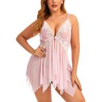 ADOREJOY Artı boyutu iç çamaşırı kadınlar için dantel Babydoll ön kapatma pijama V boyun yaramaz oyuncak, Pembe, XL