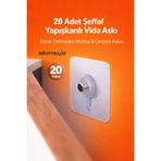 adornazzle 20 Adet Şeffaf Yapışkanlı Vida Askı, Duvar Delmeden Montaj, Çerçeve Askısı, Duvar Vidası