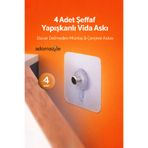adornazzle 4 Adet Şeffaf Yapışkanlı Vida Askı, Duvar Delmeden Montaj, Çerçeve Askısı, Duvar Vidası, Montaj Pimi