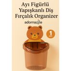 adornazzle Ayı Figürlü Yapışkanlı Diş Fırçalık Organizer, Süper Yapışkanlı, Delme Gerektirmez 1 Adet