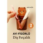 adornazzle Süper Yapışkanlı Ayı Figürlü Diş Fırçalık, Banyo Düzenleyici, Delme Gerektirmez 2 Adet