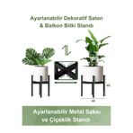 Adowan Ayarlanabilir Metal Saksı ve Çiçeklik Standı | Siyah Mat | Dekoratif Salon & Balkon Bitki Standı
