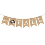 Adurself Hello Fall Çuval Bezi Afiş Bufalo Ekose Jüt Çuval Bezi Kabak Çelenk Hasat Şömine Duvar Askısı Ev Ofis Okul Parti Dekor Şükran Günü Dekorasyonu için