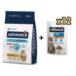 Advance Somonlu Hassas Yetişkin Kedi Maması 10 kg + 12 Adet Advance Tavuklu Yetişkin Kedi Pouch Yaş Maması 85 gr