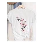 Advantage Kadın Beyaz Trend 2025 Sezon Yaz Kelebek Çiçek Desenli Oversize Tişört T-shirt