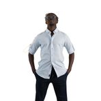 Advante Çizgili Yaka Düğmeli Katlamalı Kol Pamuklu Slimfit Yazlık Keten Gömlek BUZ MAVİSİ M