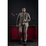 Advante Slimfit Dik Yaka Kendinden Çizgili Düğme ve Fermuar Kapamalı Erkek Kaban - 2XL - Kahverengi