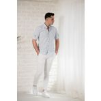 Advante Slimfit Yaka Düğmeli Yazlık Keten Erkek Gömlek - 2XL - Buz Mavisi