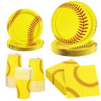 ADXCO 120 Adet Softball Doğum Günü Partisi Malzemeleri 48 Softball Kağıt Peçete, 24 Softball Kağıt Bardak ve 48 Softball Kağıt Tabak Spor Doğum Günü Partisi Dekorasyonları Parti Malzemeleri içerir