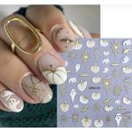 Aeç Tasarım Altın Beyaz Hayalet Desenli Tırnak Süsleme Stickerı Nail Art Süslemeleri