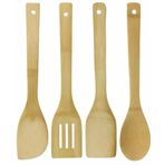 AEE® 4'lü Büyük Boy Doğal Bambu Kaşık Spatula Mutfak Tahta Kaşık Seti 30cm