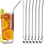Aee® 7'Li Paslanmaz Çelik Kaşıklı Metal Pipet Seti 6 Adet Pipet Pipet Temizleme Fırçası Cam Pipet