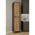 Aeka AE-2027 Lina 2 Kapaklı Çok Amaçlı Dolap 40X180 cm Raflı Dar Yüksek Boy Banyo Çok Bölmeli Depolama Dolabı - Antrasit - Atlantik Çam