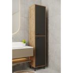 Aeka AE-2027 Lina 2 Kapaklı Çok Amaçlı Dolap 40X180 cm Raflı Dar Yüksek Boy Banyo Çok Bölmeli Depolama Dolabı - Atlantik Çam - Siyah